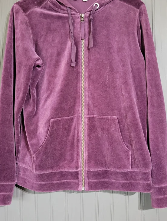 Eddie Bauer Velour Full Zip Hooded Sweatshirt Front Pocket Purple Women's Medium - Picture 4 of 7